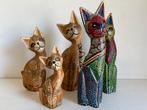 Vijf houten beelden poezen katten, Antiek en Kunst, Ophalen