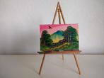 Miniatuur schilderij op schilders ezel landschap met vulkaan, Ophalen of Verzenden