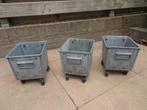 3x industriele zinken plantenbak, magazijnbak , opbergbak,, Huis en Inrichting, Woonaccessoires | Kisten, Overige materialen, Minder dan 50 cm