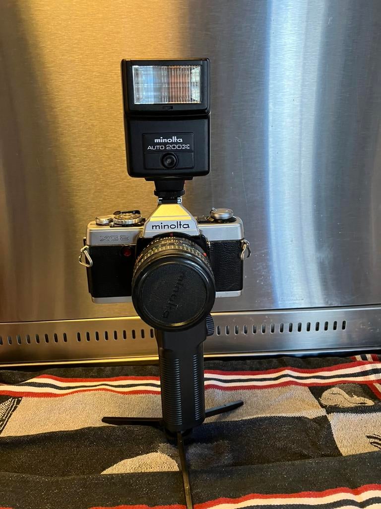 Minolta XG2 met diverse accessoires en tas, Audio, Tv en Foto, Fotocamera's Analoog, Verzenden, Gebruikt, Spiegelreflex, Minolta