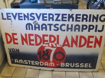 Emaillen bord De Nederlanden levensverzekeringsmaatschappij  beschikbaar voor biedingen