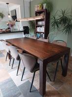 Massief houten eettafel (teak): 90 x 200, Ophalen, Gebruikt, 200 cm of meer, 50 tot 100 cm