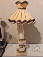 Vintage Tafellamp - Albast & Messing Voet - Geplooide Kap, Antiek en Kunst, Ophalen