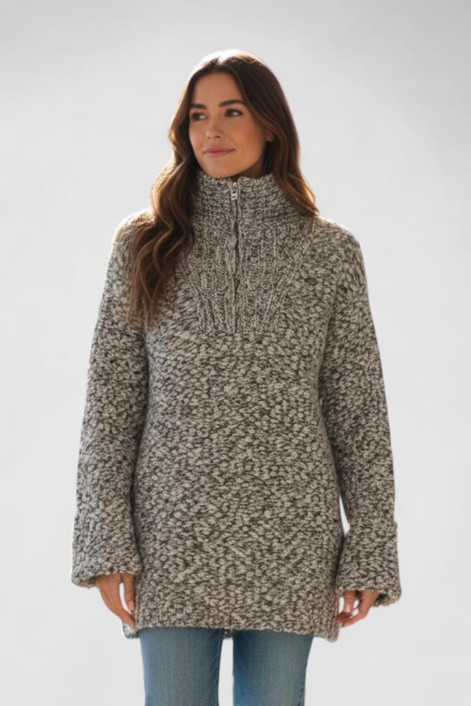 Ganni – Gray White Wool High Neck Zip Pullover – 🎀 S 🌿👠, Kleding | Dames, Truien en Vesten, Zo goed als nieuw, Maat 36 (S)