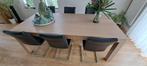Eetkamertafel met 6 leren stoelen, Huis en Inrichting, Tafels | Eettafels, Ophalen, Gebruikt, Eikenhout, 200 cm of meer