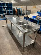 RVS werktafel met dubbele spoelbak – 260 cm – met kraan, Ophalen, Gebruikt, 170 cm of meer