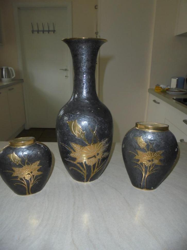 Cloisonne vazenset / koper met emaille / 3 stuks, Antiek en Kunst, Antiek | Emaille, Ophalen