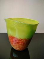 Vaas Glas Ovaal Groen Rood Geknepen Ovaal Glas Pontil, Antiek en Kunst, Ophalen of Verzenden