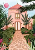 Poster op canvas huis Marokko Mediterraan kleurrijk vrolijk, Ophalen of Verzenden