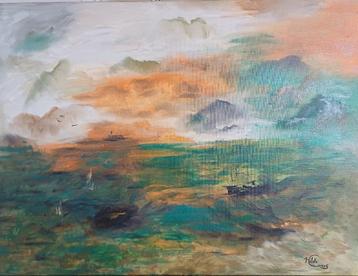 Schilderij storm op zee, olieverf op linnen, nieuw. beschikbaar voor biedingen