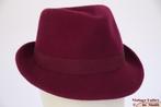 Vintage Dameshoed Dames trilby bordeaux paars 56, Ophalen of Verzenden, Gedragen, 56 of 57 cm (M, 7 of 7⅛ inch), Hoed