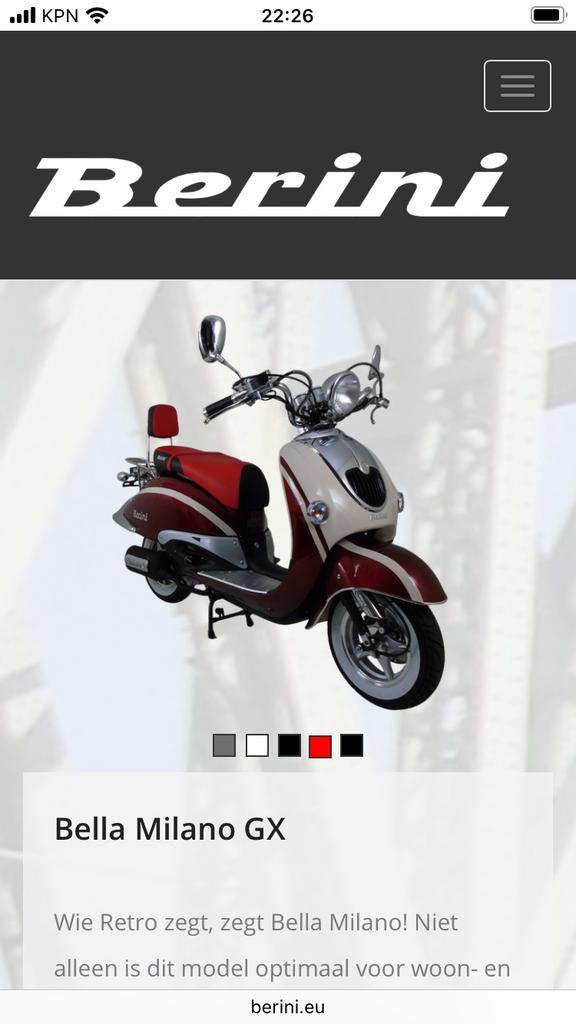 Berini Bella Milano GX scooter retro rood-creme nieuw, Fietsen en Brommers, Scooters | Overige merken, Nieuw, Maximaal 45 km/u