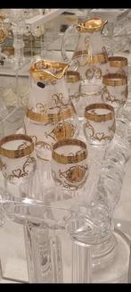 Mooie   bahomie bladgoud 6 limonade glazen  met kan, Antiek en Kunst, Antiek | Glas en Kristal, Ophalen of Verzenden