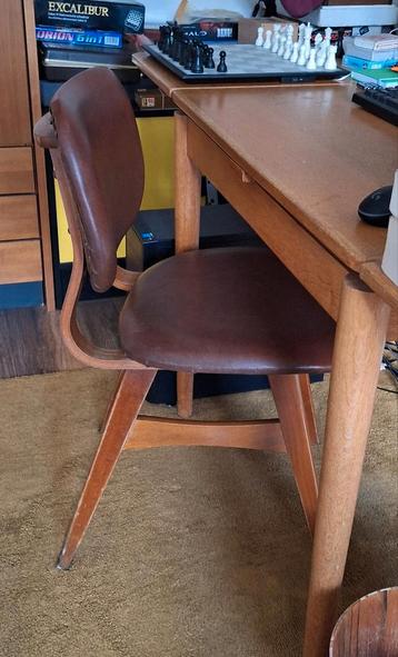 Vintage Houten Stoel Bruin Skai Jaren 50 60 Retro Eetkamer  beschikbaar voor biedingen