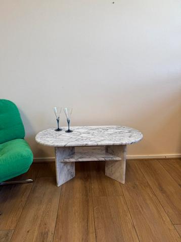 Vintage marmeren salontafel bijzettafel side table wit grijs beschikbaar voor biedingen