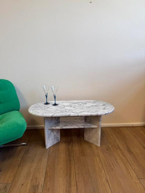Vintage marmeren salontafel bijzettafel side table wit grijs, Antiek en Kunst, Antiek | Meubels | Tafels, Ophalen