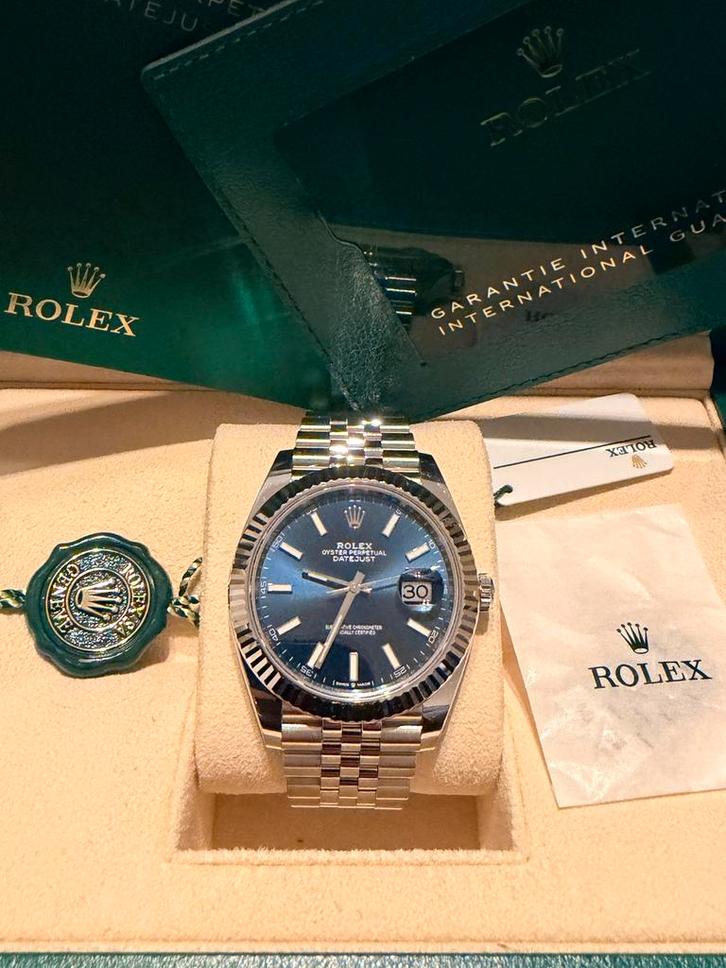 Rolex Datejust 41mm Blue dial Jubilee 01-2023, Sieraden, Tassen en Uiterlijk, Horloges | Heren, Zo goed als nieuw, Polshorloge