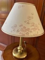 TAFEL SCHEMERLAMP,  KOPEREN VOET en  STOFFEN  KAP, Huis en Inrichting, Lampen | Tafellampen, Ophalen, Gebruikt, KLassiek, Metaal