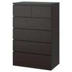 Ikea MALM Ladekast 6 lades zwart/zwartbruin, Ophalen, 5 laden of meer, 50 tot 100 cm, Zo goed als nieuw