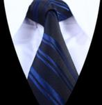 Stropdas Blauw Zwart streep 100% handgeweven zijde -NIEUW-, Ophalen of Verzenden, Nieuw, Blauw, Met patroon