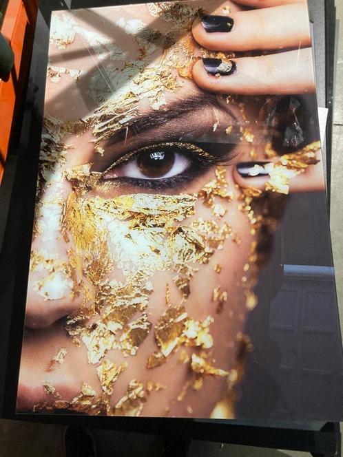 Glasschilderij 80x120cm Golden woman face, Antiek en Kunst, Kunst | Schilderijen | Modern, Ophalen of Verzenden