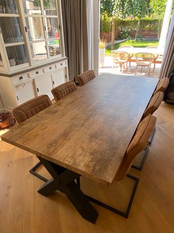 Complete eet hoek set +6 stoelen 220cm leer suede X-poot beschikbaar voor biedingen