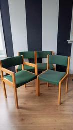 Set van 4 Vintage Eetkamerstoelen groene stof en hout, Ophalen, Gebruikt, Overige kleuren, Vier