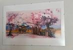 Japans landschap schilderij bloessem 75x50, Ophalen of Verzenden, Nieuw, Schilderij