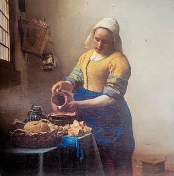 Melkmeisje van vermeer 30x30 op hout. beschikbaar voor biedingen