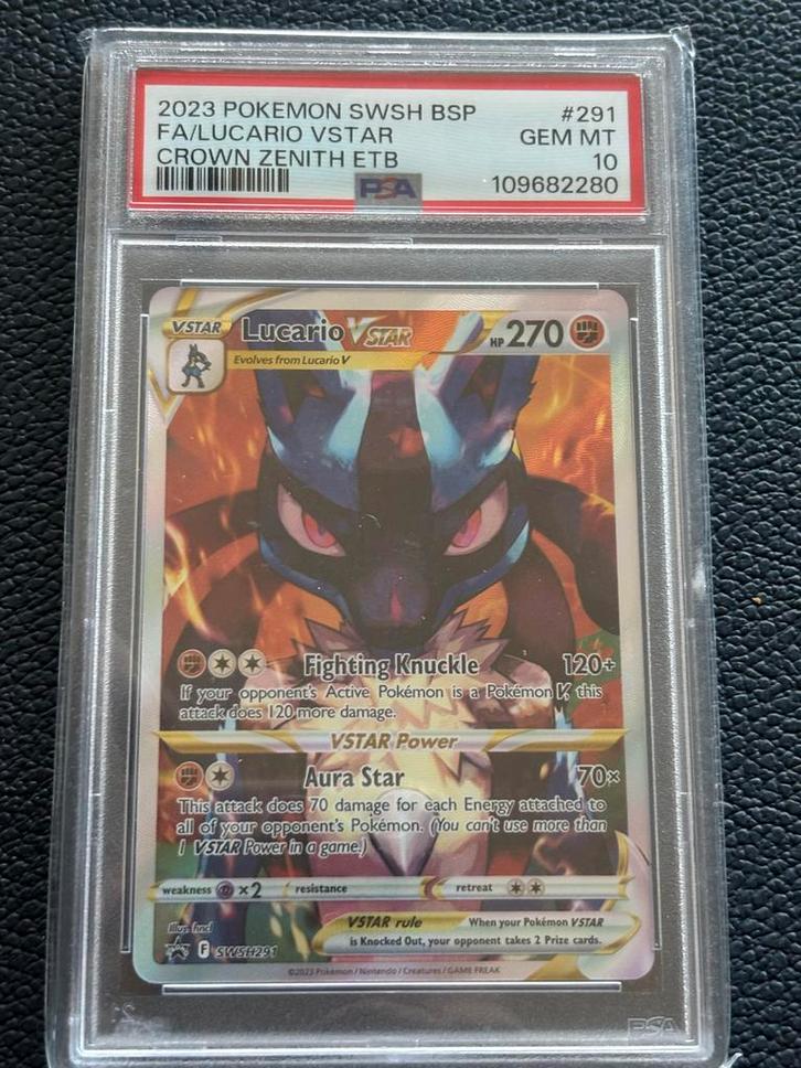 Lucario VSTAR Crown Zenith PSA 10, Hobby en Vrije tijd, Verzamelkaartspellen | Pokémon, Zo goed als nieuw, Losse kaart, Ophalen of Verzenden