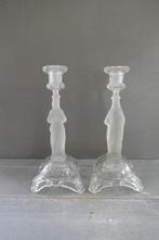 Set art deco religieuze kandelaar Jezus en Maria, Antiek en Kunst, Antiek | Kandelaars, Verzenden, Glas
