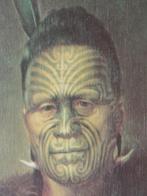Maori op canvas ingelijst door meubelmaker ontspiegeld glas, Ophalen of Verzenden
