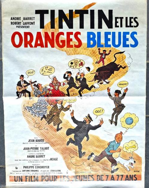 🍊 Kuifje ✅ Tintin et les oranges bleues 🍊 Hergé  60x80 cm, Verzamelen, Stripfiguren, Zo goed als nieuw, Beeldje of Figuurtje