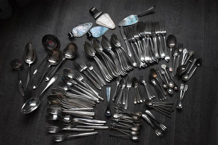 Partij verzilverd bestek 90 en 100 - 5.1 kilo, Antiek en Kunst, Antiek | Bestek, Ophalen of Verzenden