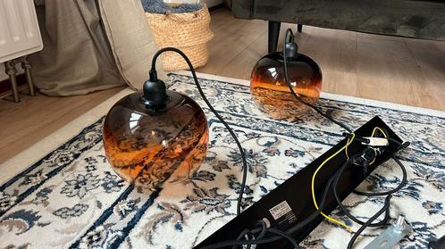 Hanglamp met drie bruine glazen lampen Hornbach, Huis en Inrichting, Lampen | Hanglampen, Nieuw, Minder dan 50 cm, Glas, Ophalen