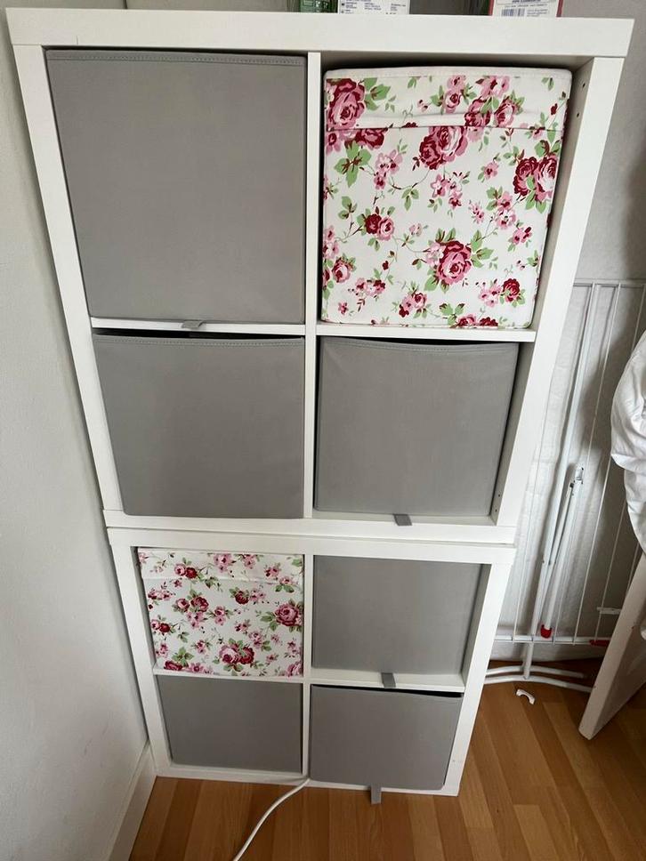 2x Kallax kast wit + Drona bakken, Huis en Inrichting, Kasten | Wandmeubels, Gebruikt, Minder dan 100 cm, 25 tot 50 cm, Met plank(en)