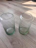 2 Glazen Vazen met Groene Tint, Ophalen, Gebruikt, Glas, Minder dan 50 cm