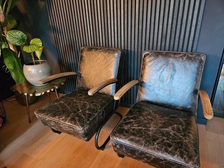 Set van 2 leren fauteuils (industriële look), Huis en Inrichting, Fauteuils, Ophalen