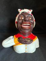 Spaarpot Vrouw met rode sjaal., Verzamelen, Spaarpotten, Ophalen of Verzenden, Zo goed als nieuw, Metaal of Blik, Overige thema's