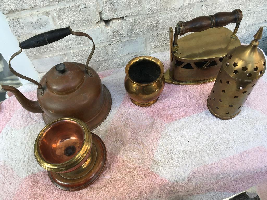 Antieke strijkijzer, ketel, heel mooi, hout, koper, Vintage,, Antiek en Kunst, Ophalen, Koper