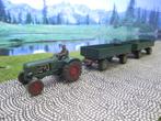 Deutz F4L tractor - Wiking 383 kieferngrün +2 aanhangers 879, Hobby en Vrije tijd, Modelauto's | 1:87, Ophalen of Verzenden, Zo goed als nieuw