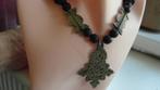 zwarte ketting met brons kl hanger, Sieraden, Tassen en Uiterlijk, Kettingen, Ophalen of Verzenden, Nieuw, Zwart, Steen of Mineraal