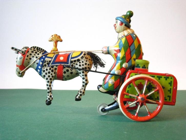 Clown met ezel oud blik speelgoed ca 1960 Rusland?, Antiek en Kunst, Antiek | Speelgoed, Ophalen of Verzenden