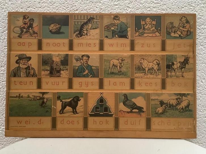 Leuk oud aap/noot/mies leesplankje, Antiek en Kunst, Antiek | Speelgoed, Ophalen of Verzenden