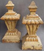 19 de eeuw Paar Grote Houten Pilaren Zuilen Pinakel, Ophalen of Verzenden