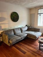 Lichtgrijze leren loungebank, Huis en Inrichting, Banken | Bankstellen, Ophalen, 250 tot 300 cm, Gebruikt, 100 tot 125 cm