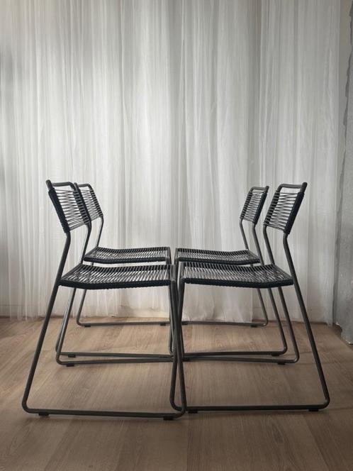 Vintage Merkel Spaghetti Chairs, Huis en Inrichting, Stoelen, Zo goed als nieuw, Vier, Leer, Overige materialen, Zwart, Ophalen of Verzenden