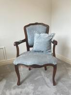 Antieke stijl fauteuil – donker hout met lichtgrijs velours, Ophalen