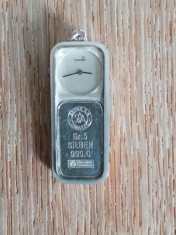 Zilveren zakhorloge ingelegd met Argor Heraeus Zilverbaar, Postzegels en Munten, Edelmetalen en Baren, Zilver, Verzenden