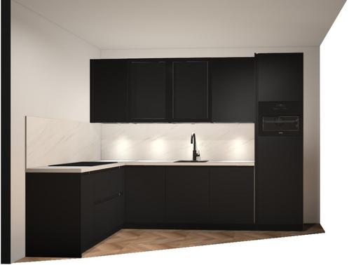 Hoekkeuken - mat onyxzwart (prijs incl. apparaten), Huis en Inrichting, Keuken | Complete keukens, Nieuw, Hoekkeuken, Zwart, Kunststof